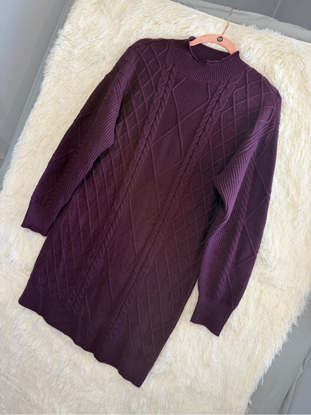 Devoted Womens Preppy Mock Neck Cable Knit Sweater Dress S Burgundy Academia